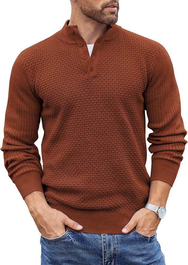 Winter Caramel Waffle Henley Shirt MA85