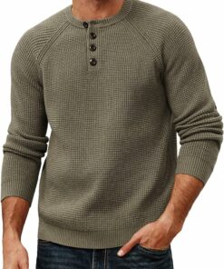 Winter Khaki Green Waffle Henley Shirt MA84